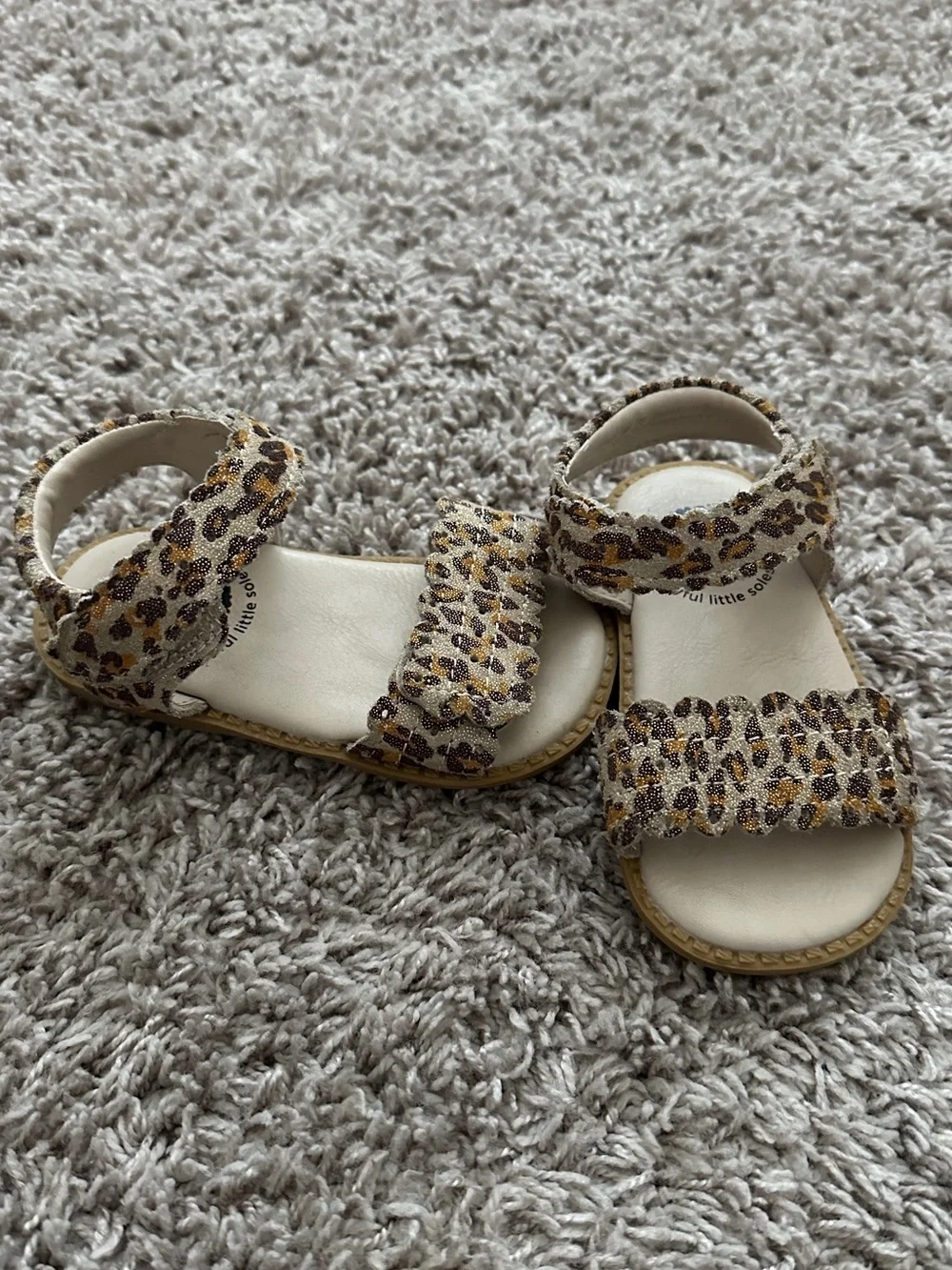 Livie & Luca Girls' Leopard Print Sandals - Tan/Gold